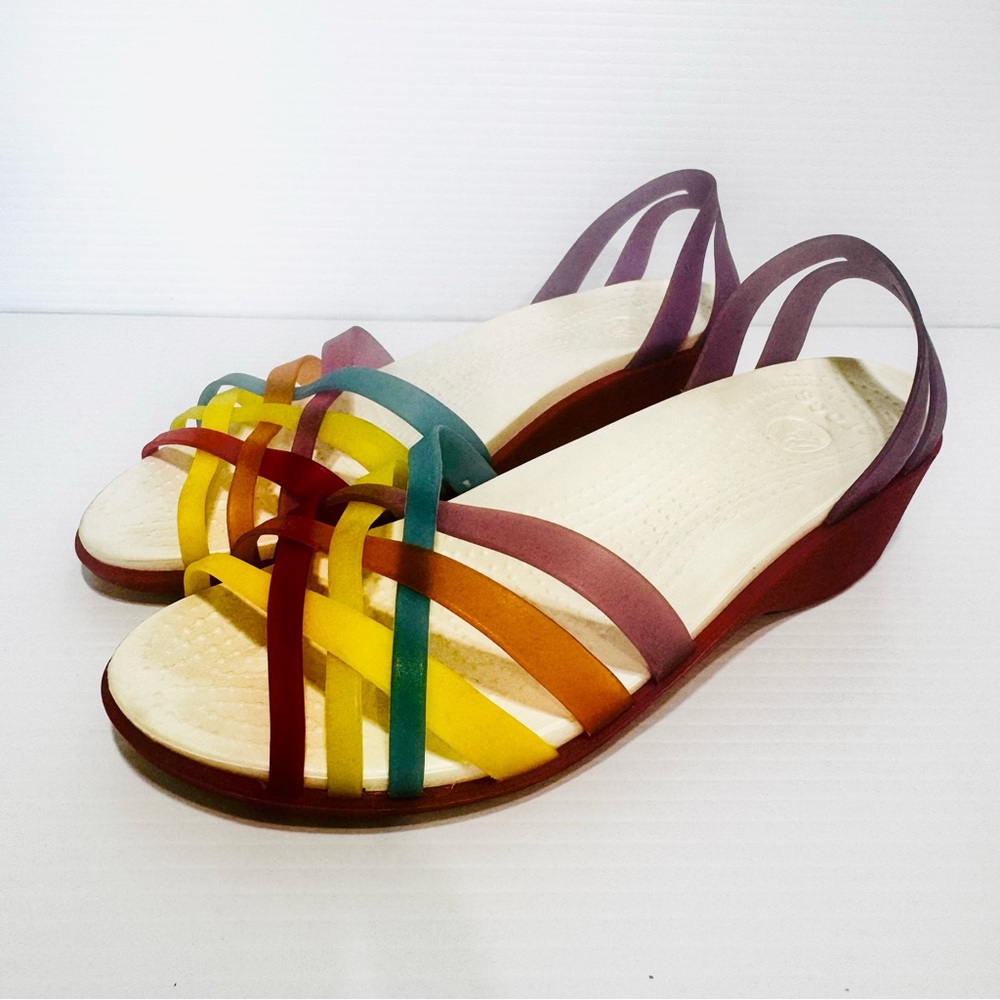 Crocs Rainbow Huaraches Wedge Sandals Size 8 - Picture 2 of 13